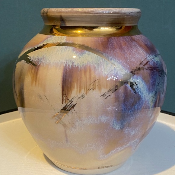 Vintage ED WEINTRAUB ONE OF A KIND ORIGINAL SIGNED 7” VASE With Gold Detailing - Picture 3 of 10
